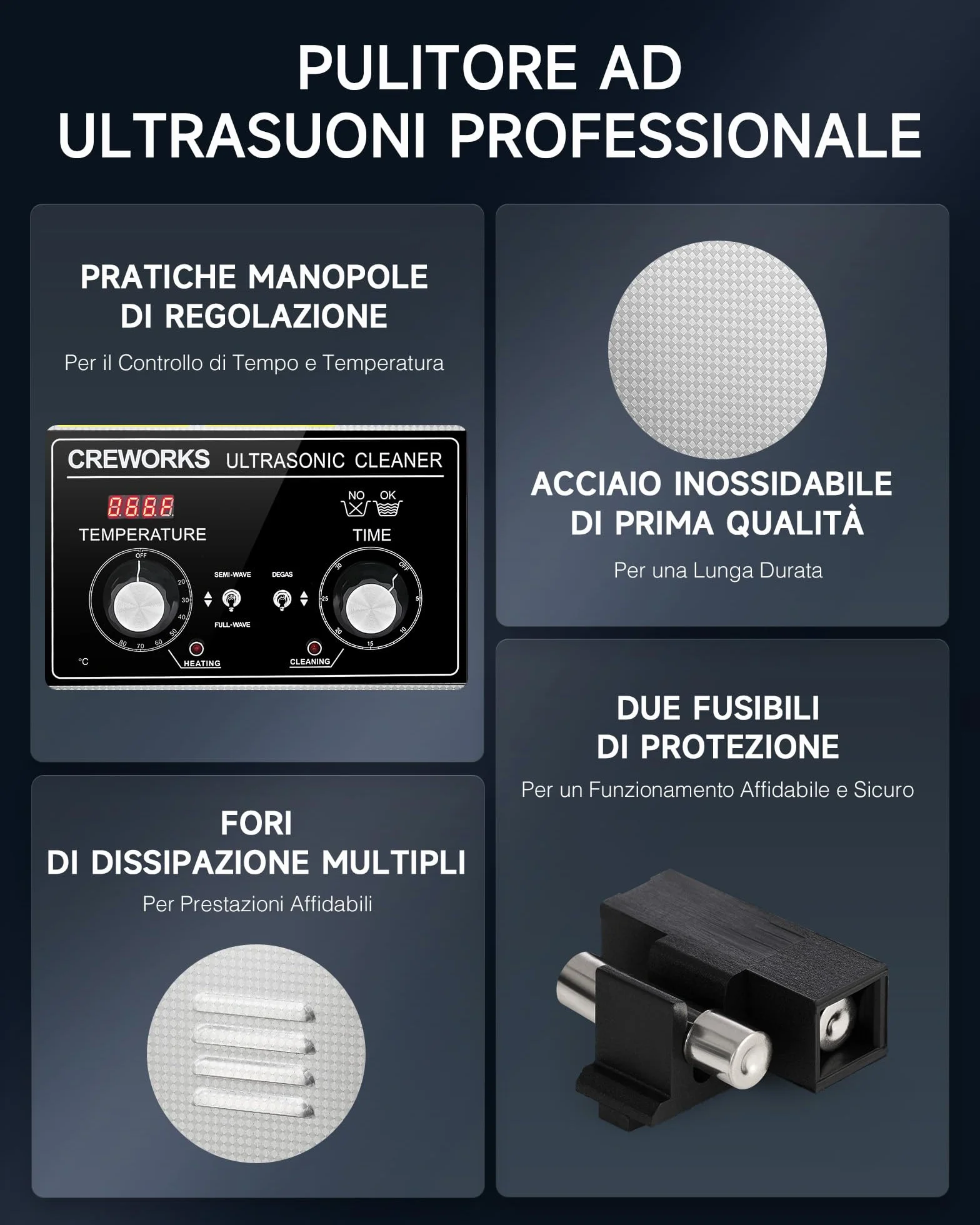 Pulitore Ultrasuoni 3L 120W Acciaio Inossidabile con Riscaldatore Timer Degas