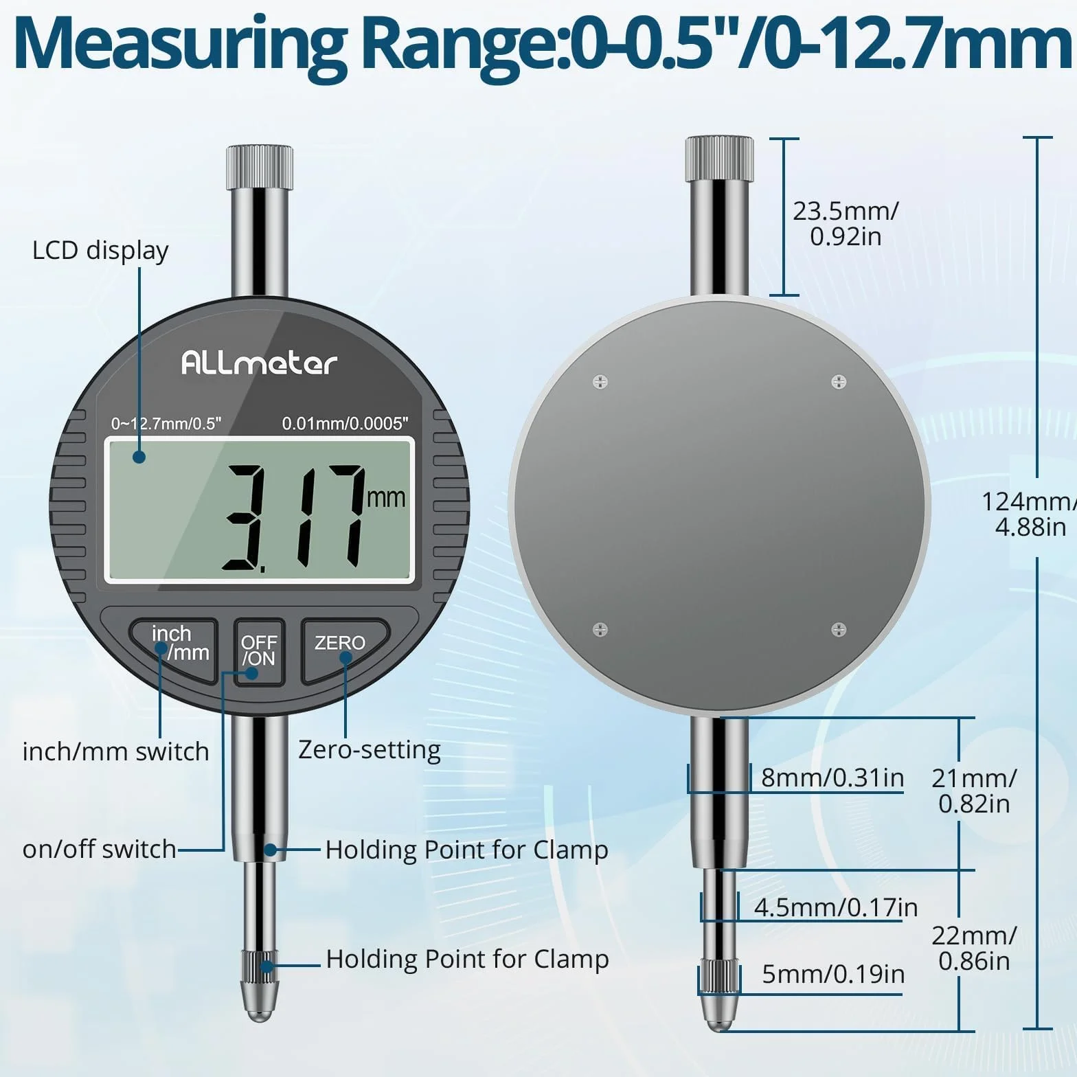 Comparatore Elettronico 50-160 mm 0,01 mm Indicatore Diametro Interno Lega Alluminio Calibro Cilindri 12 Sonde