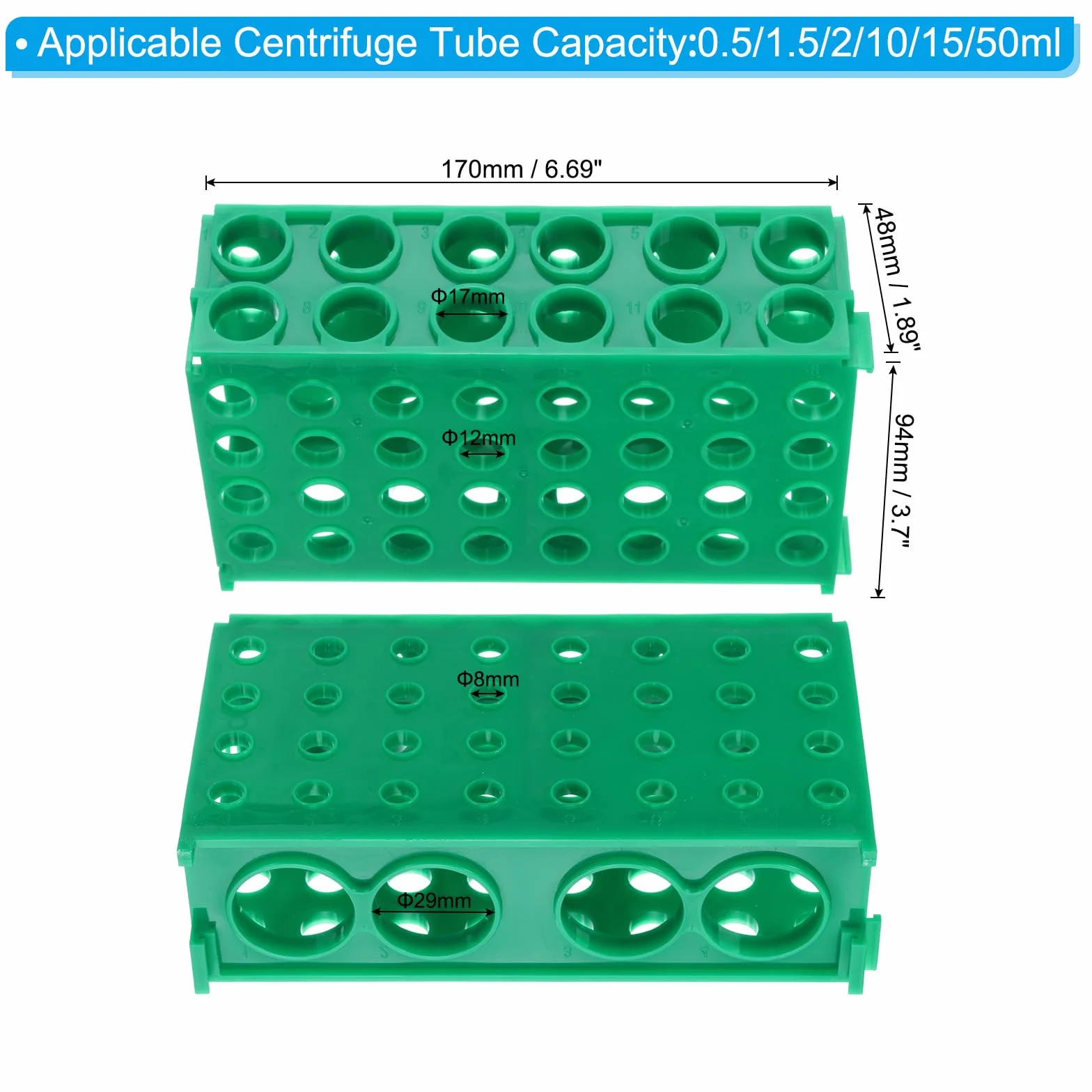 PATIKIL Porta Provette Da 80 Pozzi 1 Pezzo Porta Flaconi A Quattro Pannelli Supporto Per Provette Da Centrifuga Per Microprovette 0.5/1.5/2/10/15/50ml Verde