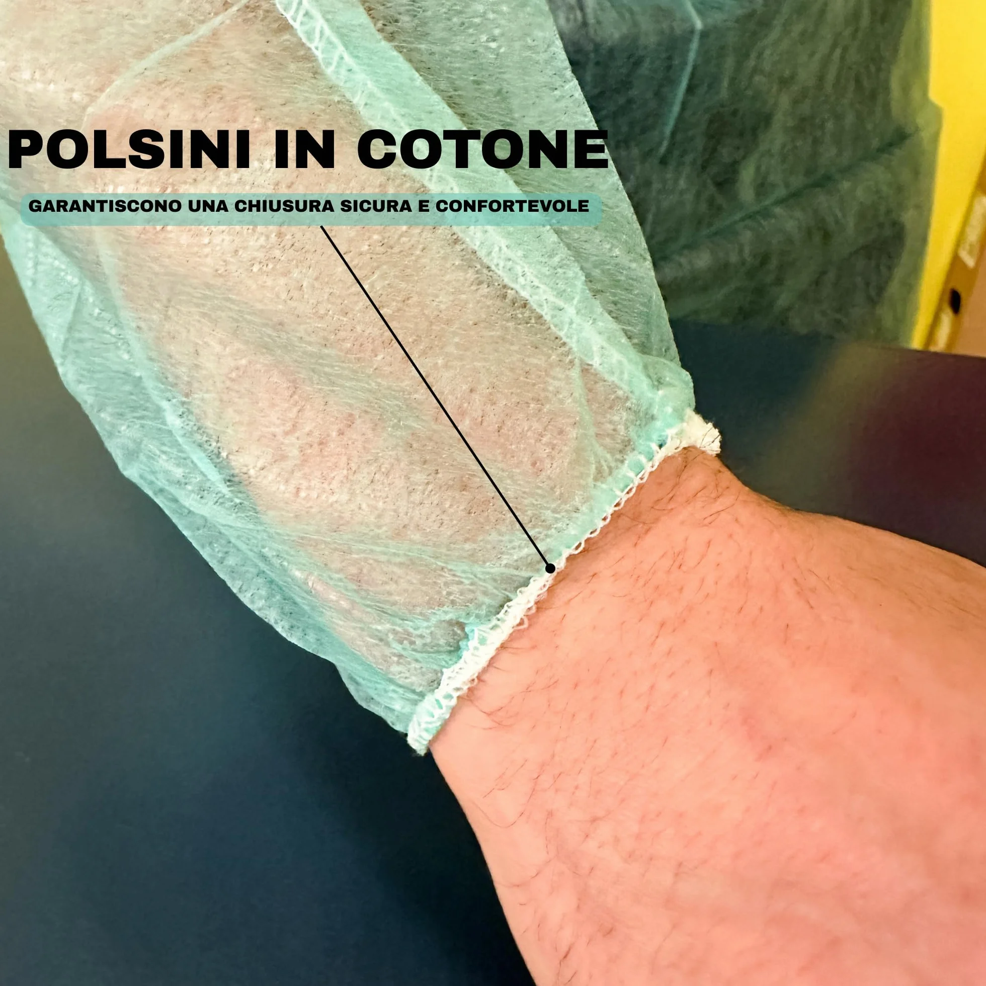 Camice monouso NON sterile TNT verde con polsini in cotone usa e getta x20pz