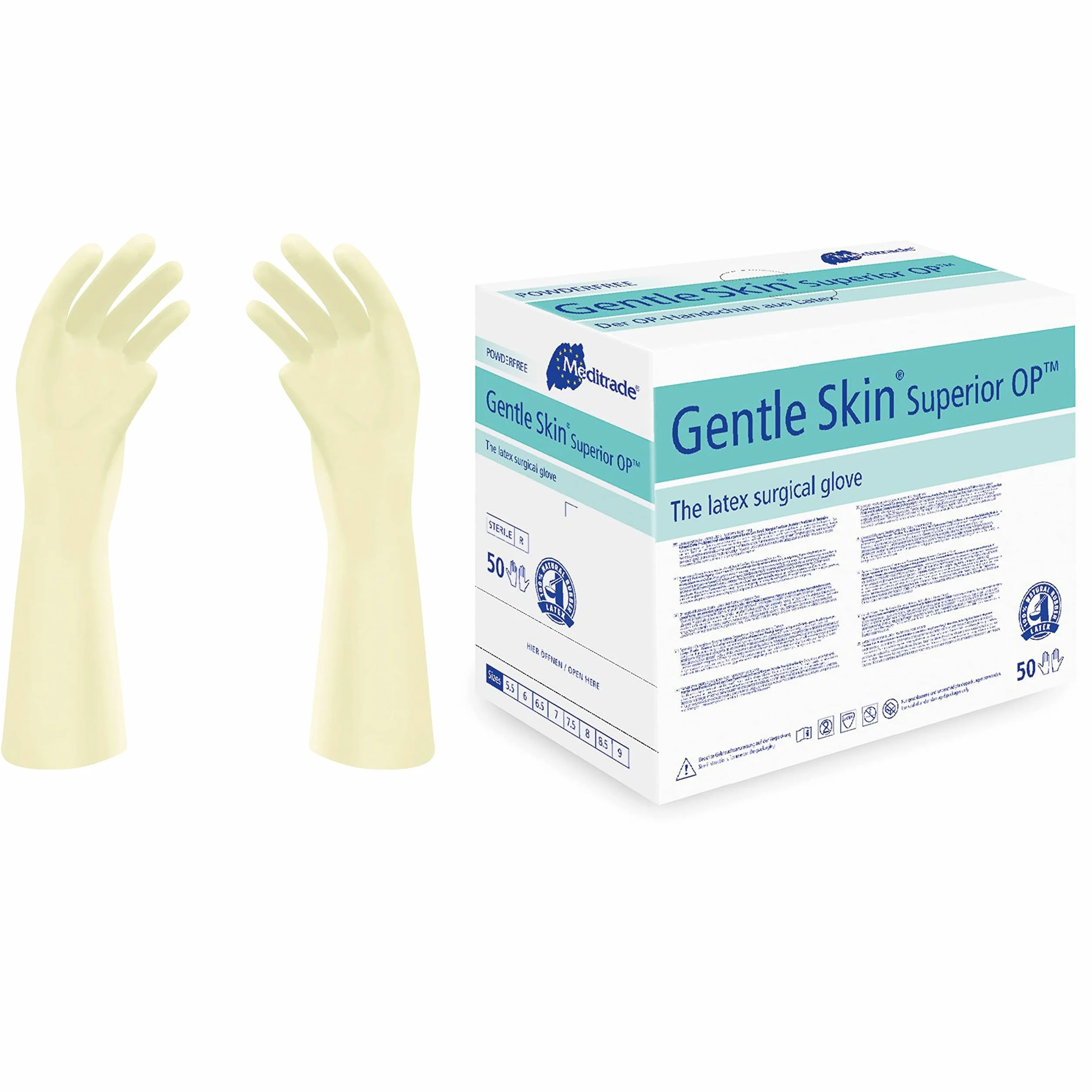 Meditrade Gentle Skin Superior OP Guanti chirurgici lattice senza polvere sterili usa e getta DPI taglia 8 50 paia