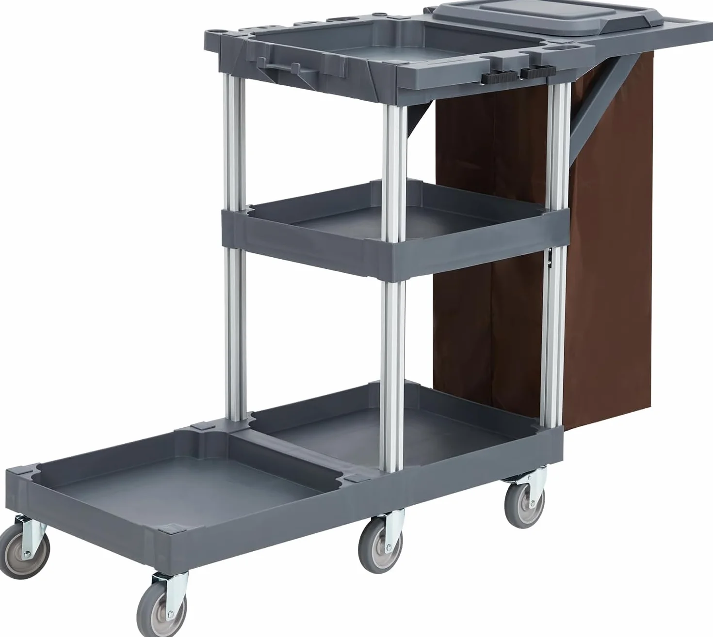 Carrello Pulizie Professionale,Carrello Per Pulizie Commerciali Di Hotel e Ospedali Con Armadietti Ripiani,Carrelli Multiuso Per Pulizia Con 6 Ruote e Sacco in Vinile Per Ufficio, Hotel, Capacità 300