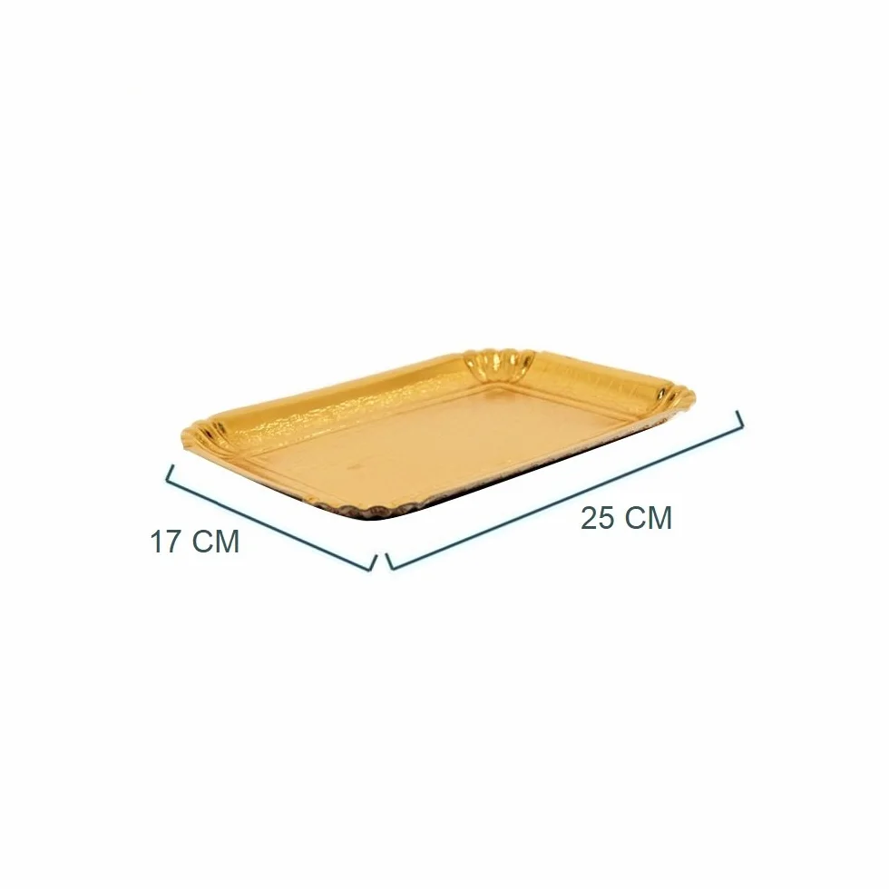 Brio PZ 100 Vassoio in Carta Color Oro CM 17 X 25 per Dolci Tray Gold Paper in Cartone Alimentare