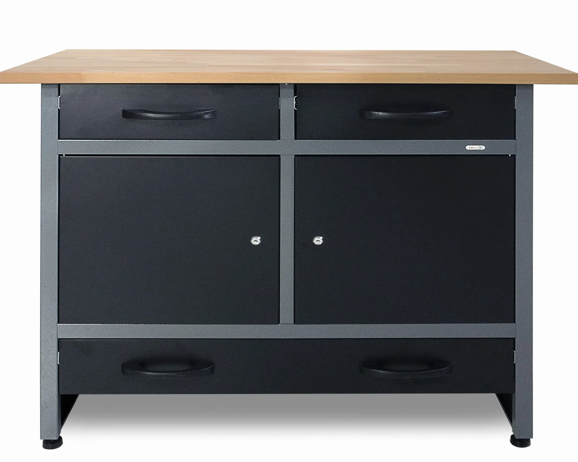Ondis24 Banco da lavoro 120 cm, 3 cassetti con cuscinetti a sfera e 2 ante bloccabili, piano di lavoro in legno di faggio da 28 mm, altezza di lavoro 95 cm, certificato TÜV, installazione in officina