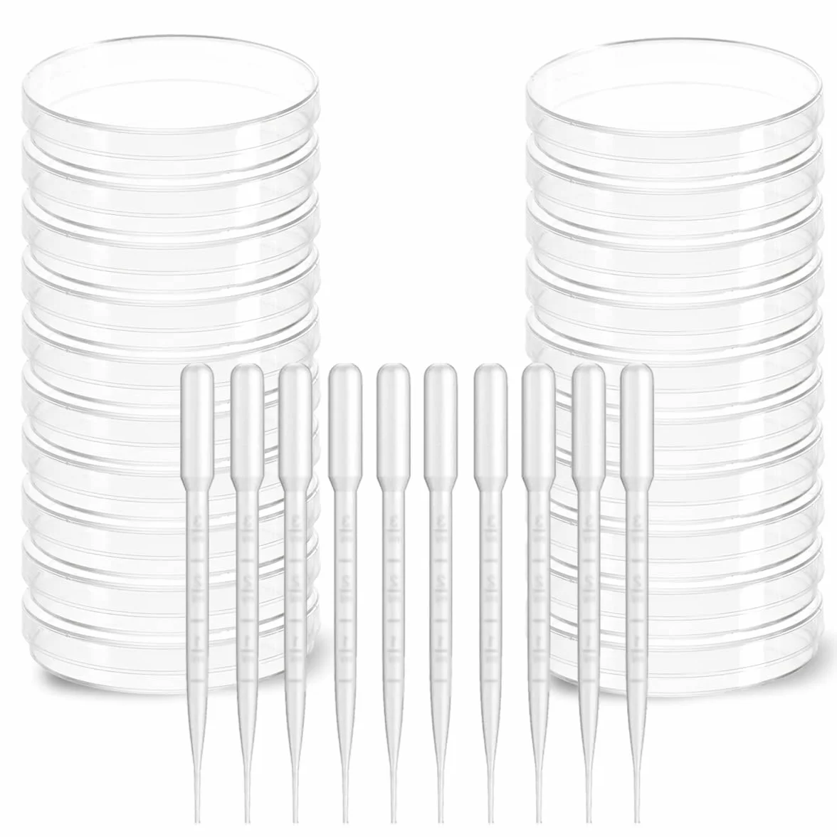 HONGECB Plastica Di Petri Con Coperchio, Piastra di Petri Sterilizzata Trasparente, Coltura Batterica Piastre Di Petri, per Cultura di Laboratorio ​Lievito Batterico, Con 10 Pipette, 90mm, 20 Pezzi