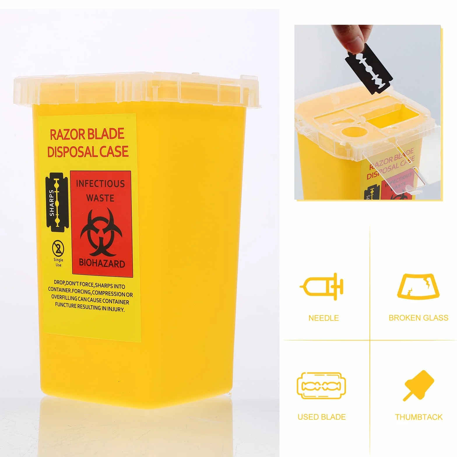 Contenitore per Raccolta Lamette da Barbiere in ABS Giallo Smaltimento Sicuro Barbershop