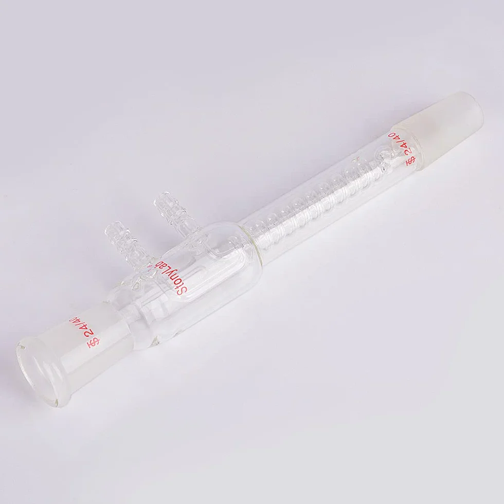 stonylab Condensatore a Riflusso a Bobina di Vetro, Vetro Borosilicato Condensatore a Bobina di Riflusso Dimroth con 24/40 Giunti e Raccordi per Tubi Flessibili, Lunghezza Totale 245 mm