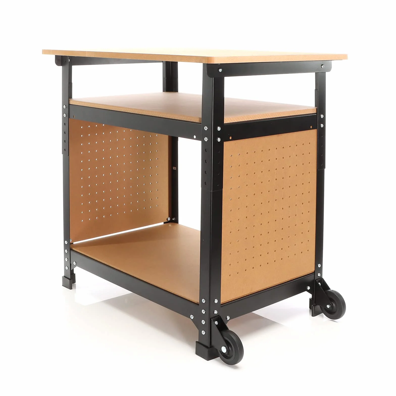 XPOtool Banco da lavoro portatile 68x50x66-82 cm Tavolo da lavoro con altezza regolabile e 2 ripiani