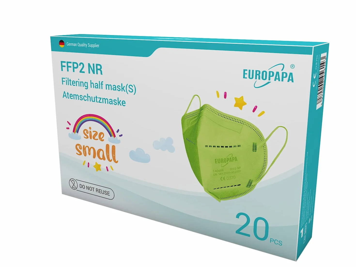 EUROPAPA 20x Maschere FFP2 S Viso Piccole Dimensioni Respiratori Igienici 5 Strati Confezionati Singolarmente