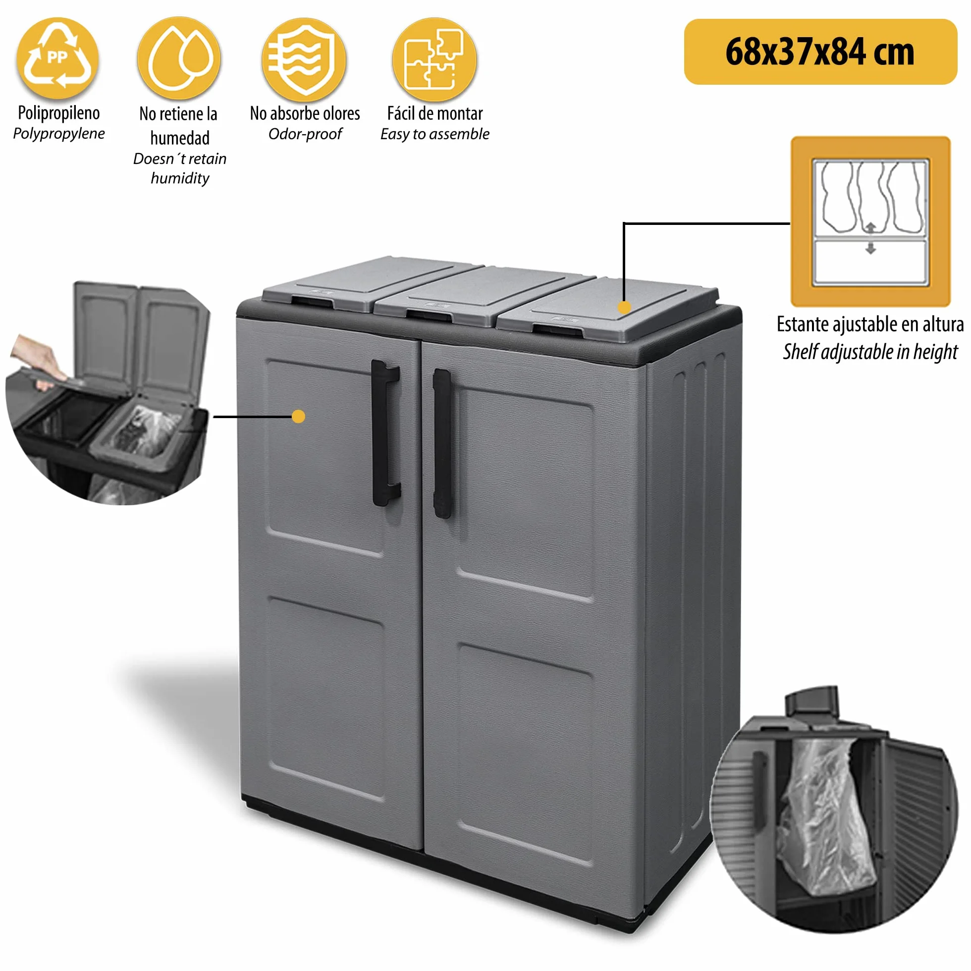 Armadio a Mezza Altezza in Polipropilene Grigio Art Plast Grat