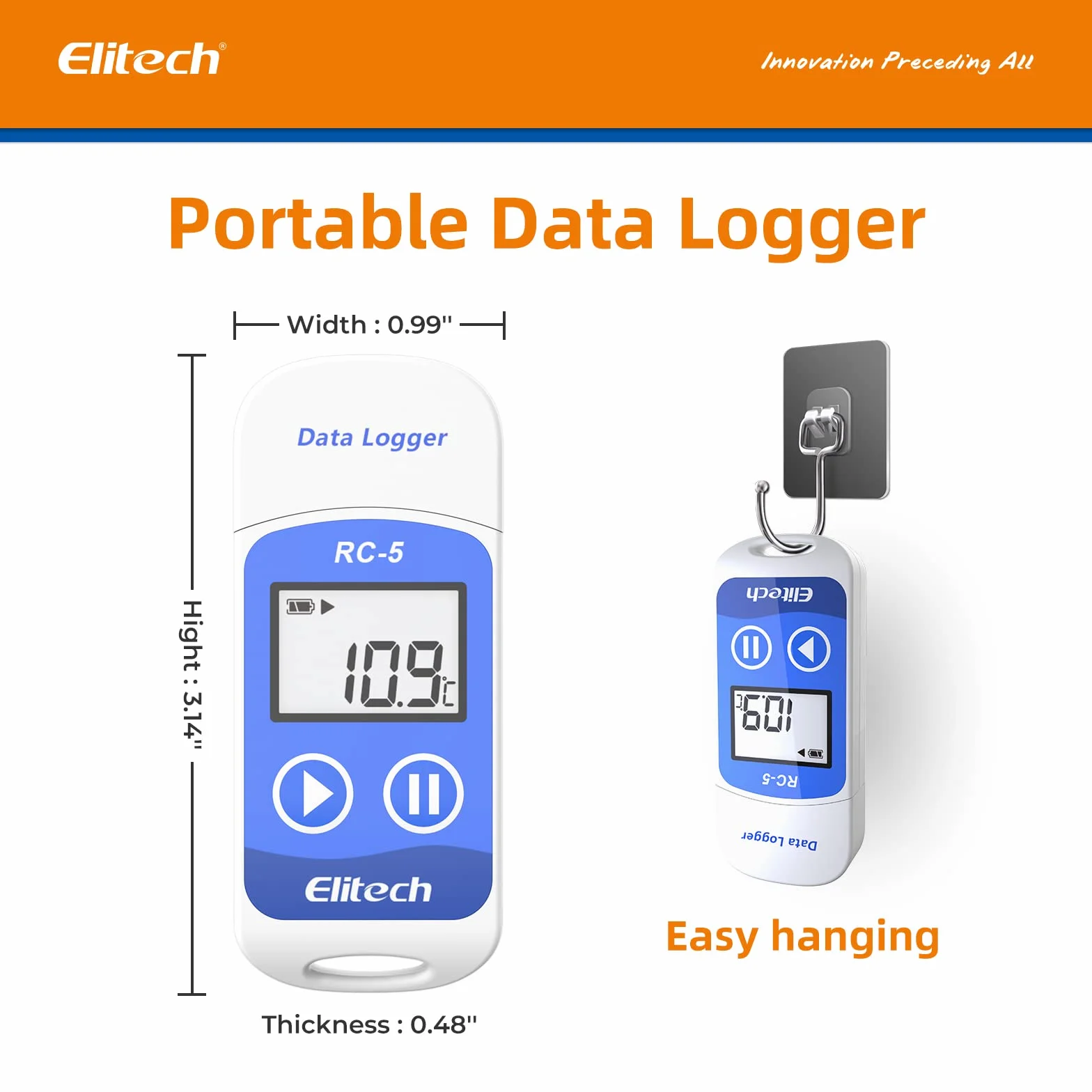 Elitech RC-5 Data Logger USB LCD Temperature Recorder PDF EXCEL 32000 Punti
