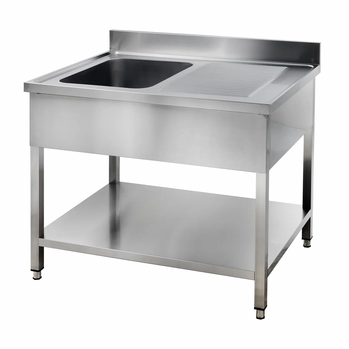 GastroHero Lavello da 100 x 60 cm, in acciaio inox, con lavello sinistro, in acciaio inox con base