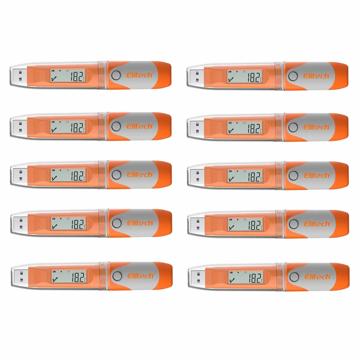 Elitech Data Logger per Temperatura e Umidità Registratore di Dati, Riutilizzabile 32000 Punti Rapporto PDFSchermo LCD Certificato CE e FDA RC-51H 10pack