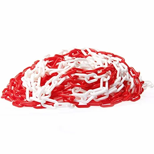 KATSU Barriera a Catena in Plastica 25 Metri 5mm x 25m Alta Visibilità Catena a Maglie in Plastica Bianca e Rossa per Avviso di Sicurezza Parcheggio, Controllo della Folla, Traffico, Coda 990937