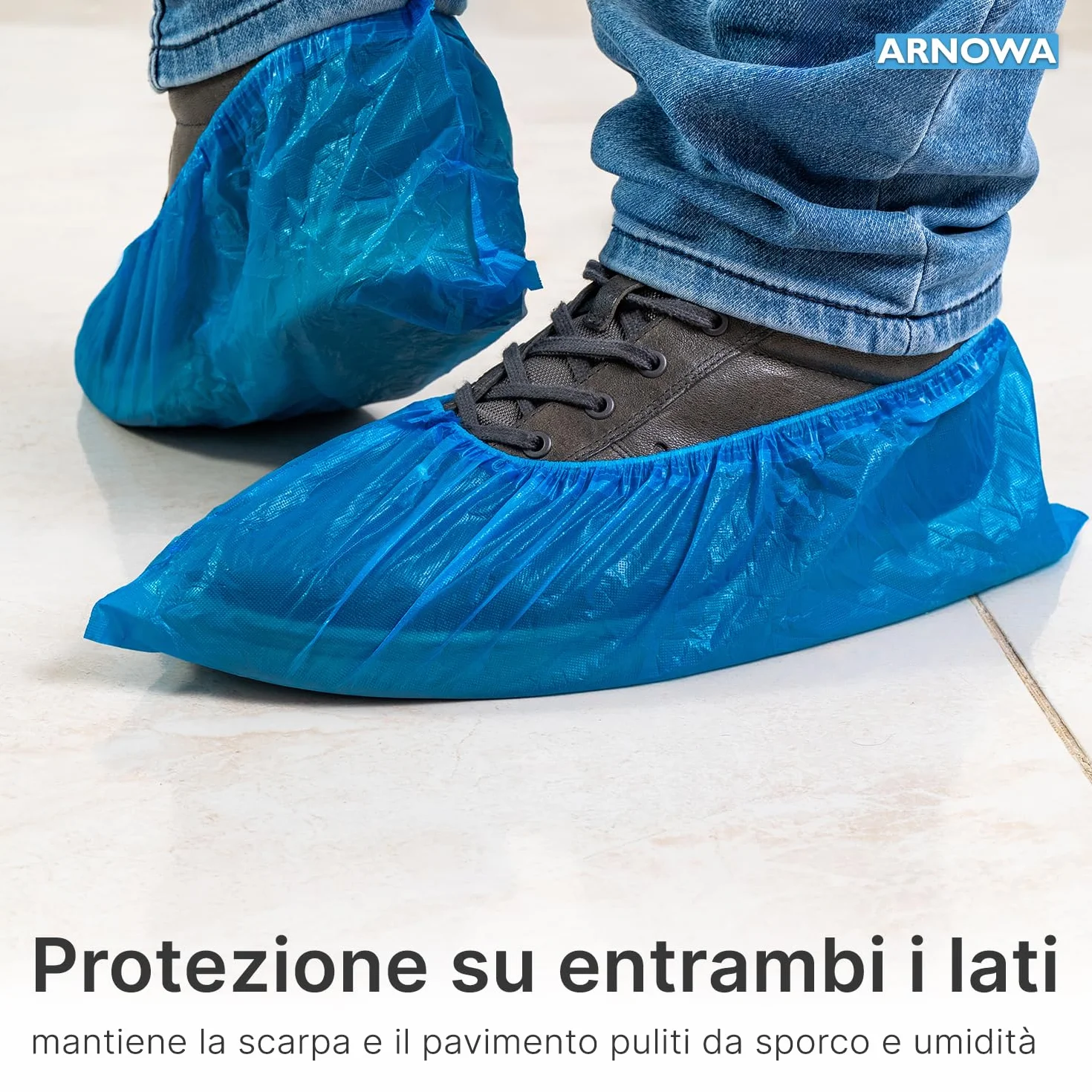 ARNOMED Copriscarpe Monouso Extra Forte in CPE Impermeabili Blu