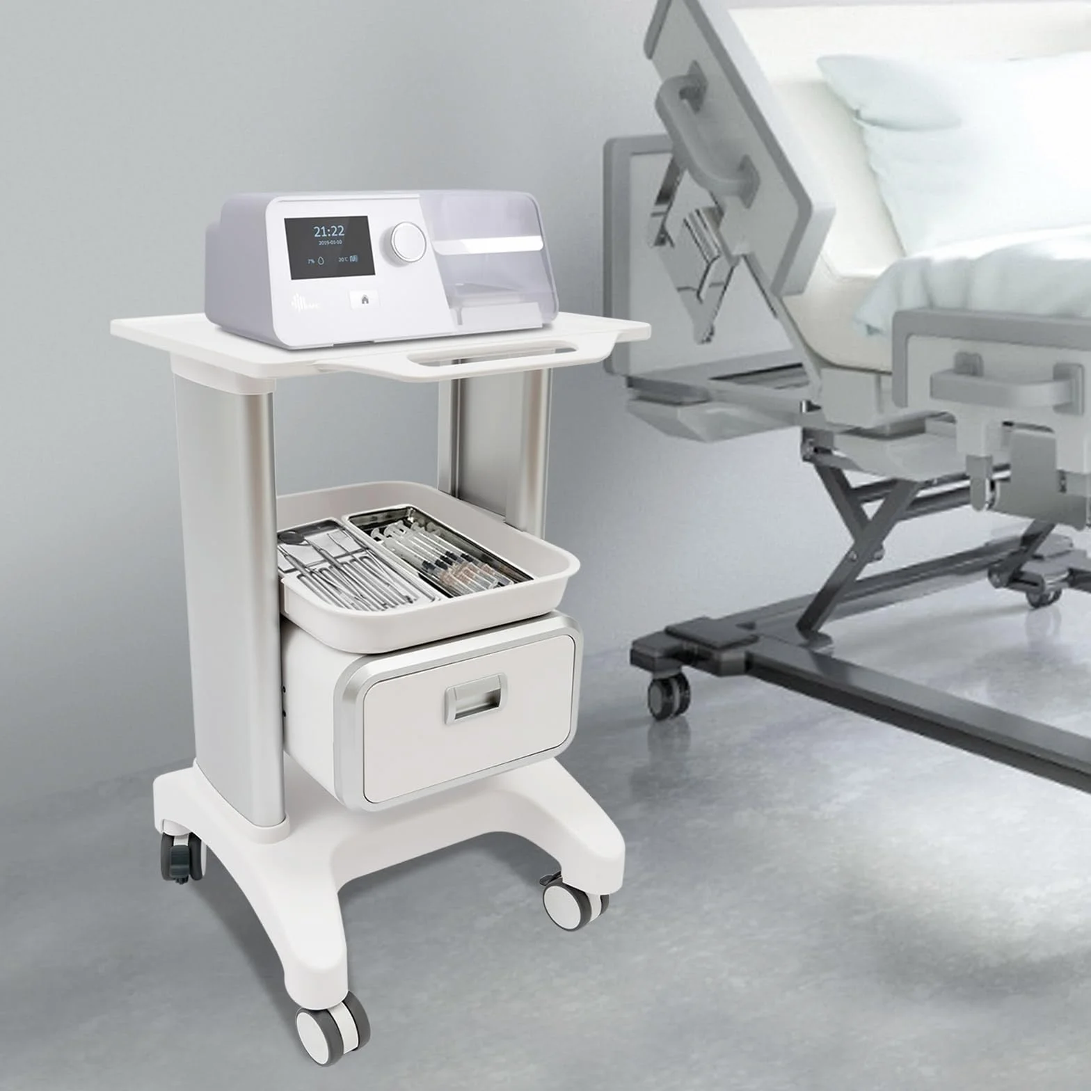 Carrello medico con cassetti, medico con 4 ruote universali a basso rumore, carrello cosmetico con 2 pallet, carrello da laboratorio medico dentale, carrello per attrezzi con vano