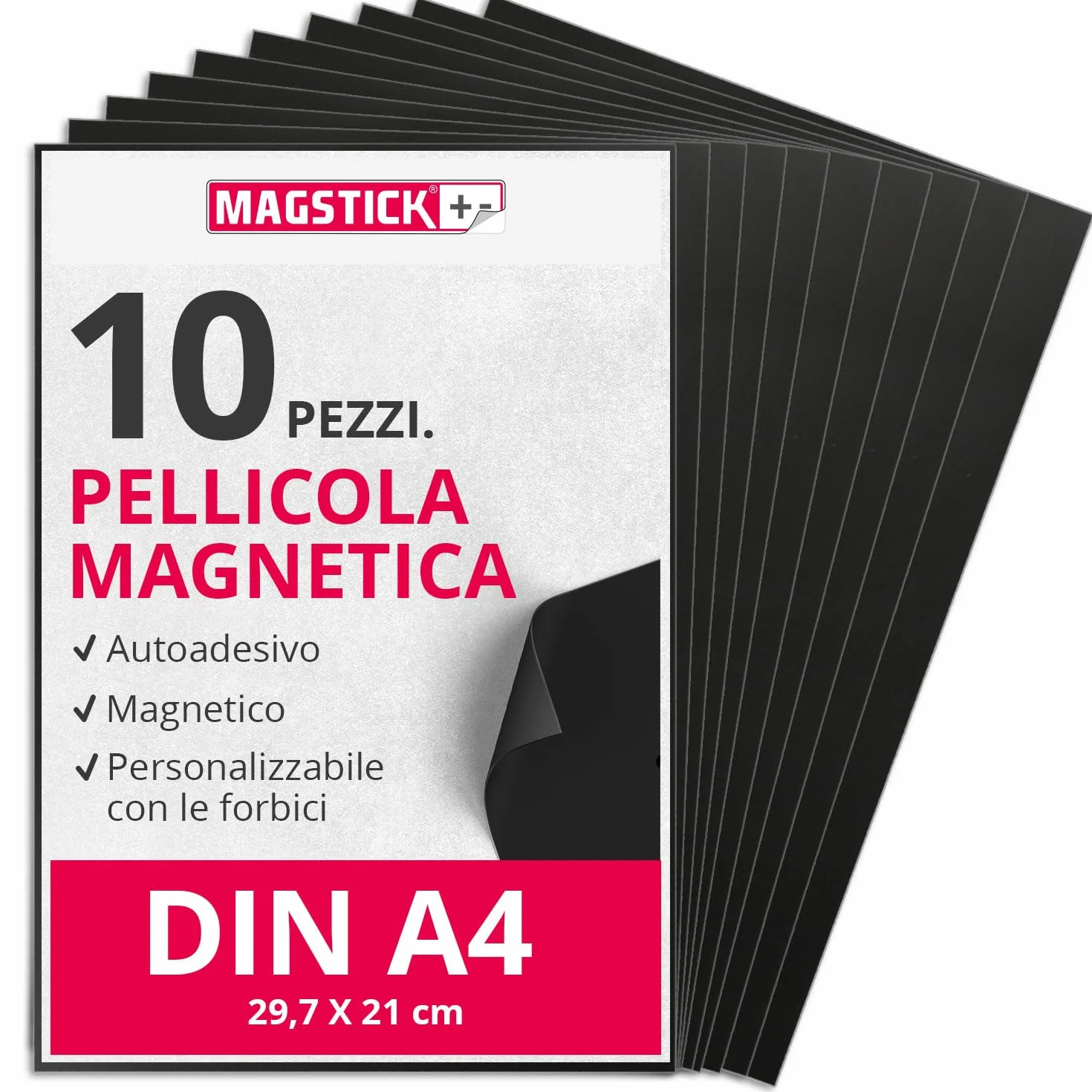 Pellicola magnetica I 10 pezzi I DIN A4 I flessibile autoadesiva ritagliabile magnetica per il fai da te per punzonatura fogli magnetici I mag285