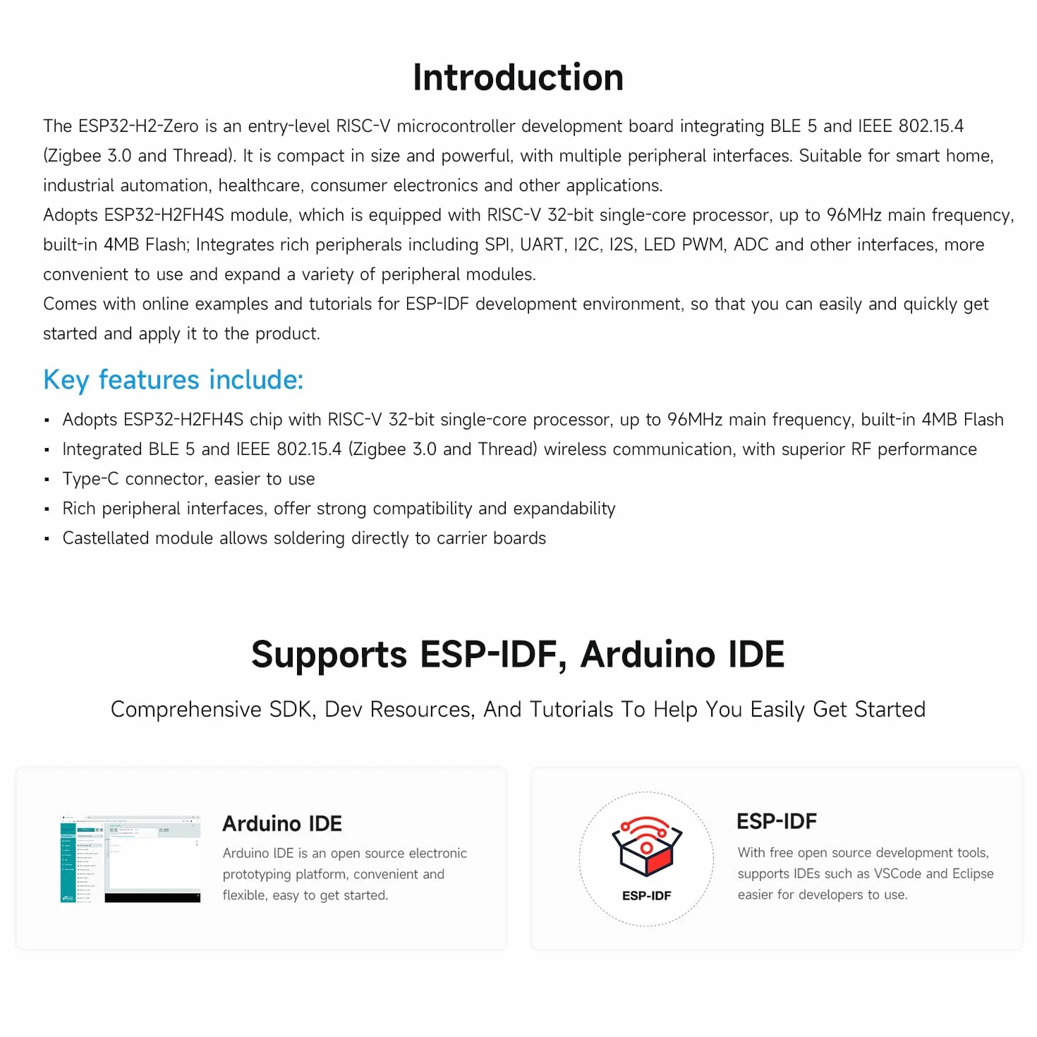 Waveshare ESP32-H2 Mini Development Board(3pcs), Onboard ESP32-H2FH4S With 96MHz Processor, Built-In 4MB Flash, Supports BLE/Zigbee/Thread Wireless Communication, without Pre-soldered Header