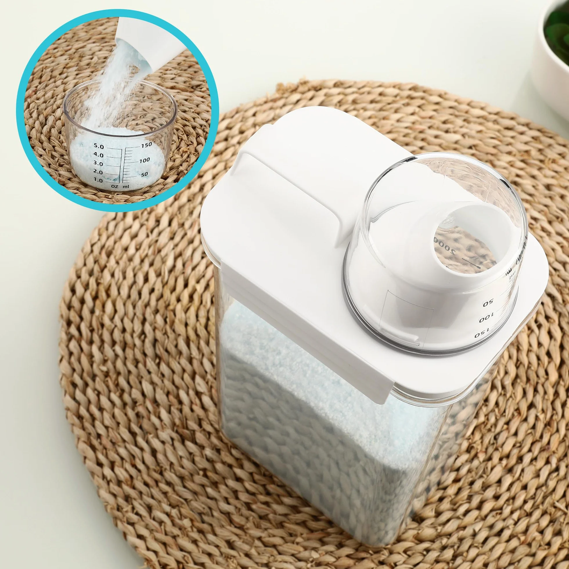 HAOYULUO Dispenser Detersivo Lavatrice,Dosatore Detersivo Lavatrice con Misurino, Contenitore per Detersivo in Polvere, Riutilizzabile, Può Essere Utilizzato per Conservare gli Alimenti (2300ML)