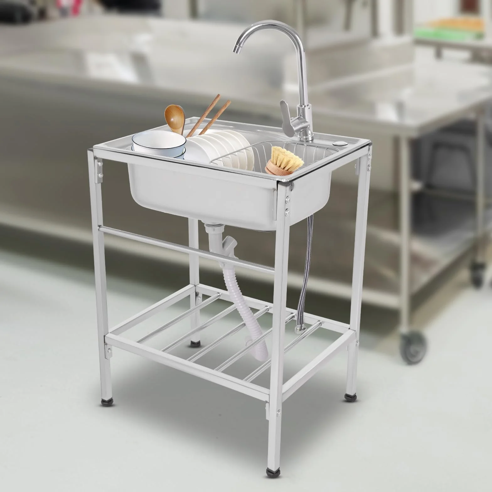 Lavello da Cucina in Acciaio Inox con Rubinetto Caldo e Freddo per Laboratori, Caffè, Bar Boutique 60 X 45 x 15 cm