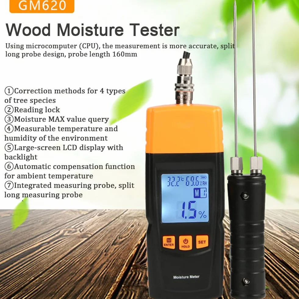 Fydun GM620 Tester di umidità del legno digitale -10-60 ℃ LCD