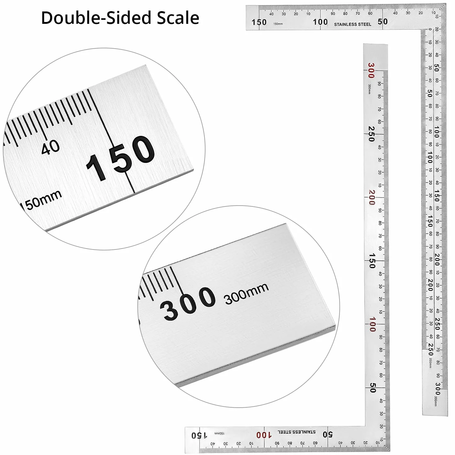 QWORK Righello quadrato in acciaio inossidabile 150 x 300 mm angolo retto
