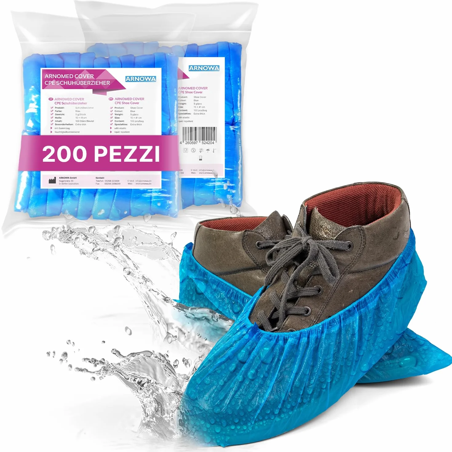 ARNOMED Copriscarpe Monouso Extra Forte in CPE Impermeabili Blu
