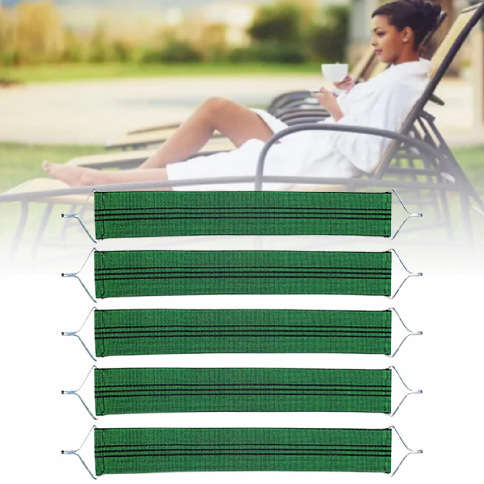 Set di 5 cinghie reclinabili in tessuto di ricambio per poltrone da salotto rinforzate, resistenti cinghie elastiche per esterni, patio, spiaggia, giardino, prato