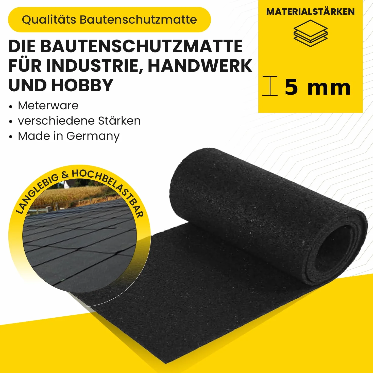 GMP Stuoia di protezione per costruzioni 5 mm x 20 cm x 2 m Rullo per cuscinetti terrazza Sottostrato WPC piastrelle pavimenti