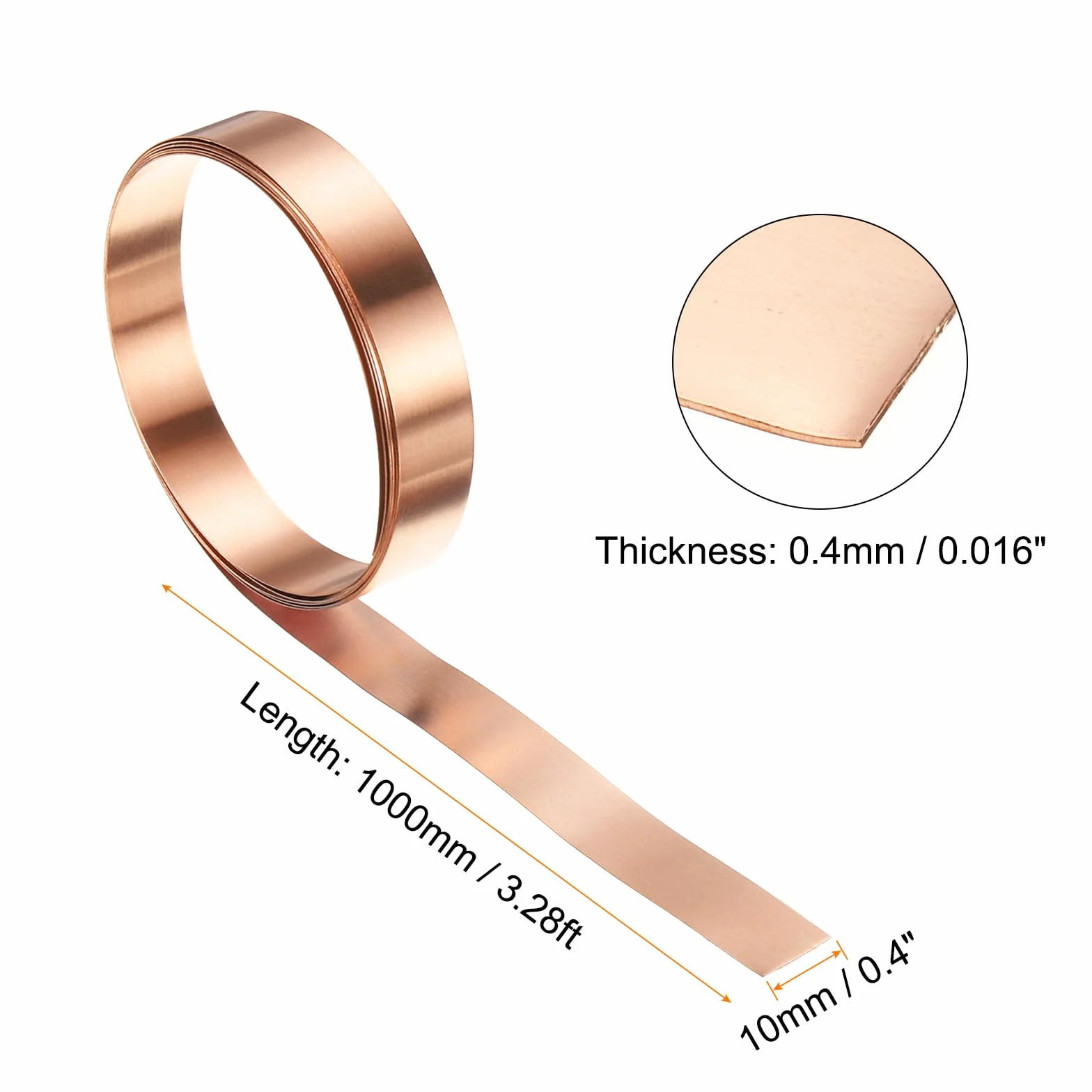 sourcing map 2 rotoli di fogli di rame da 0,4 mm di spessore, lampeggianti al 99,95% di rame puro, impermeabili, per edilizia elettronica fai da te (1 cm di larghezza x 1 m)