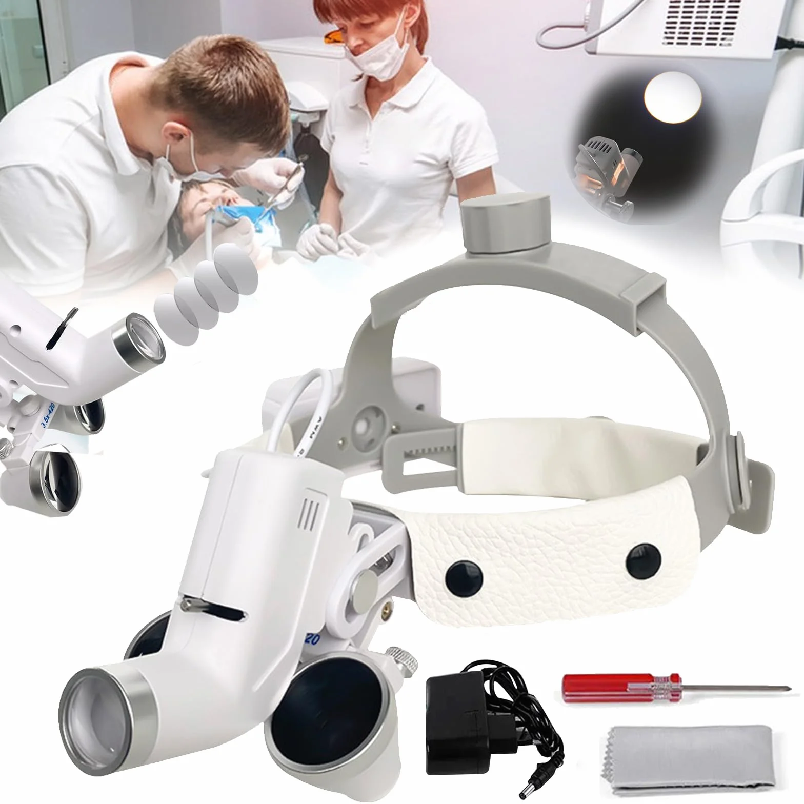 Lenti D'Ingrandimento, Lenti D'Ingrandimento Chirurgiche Mediche Dentali 3.5x420mm Con Lampada Regolabile Distanza Pupilla Regolabile 5W Lenti D'Ingrandimento Binoculari A Led Per Chirurgica Medica