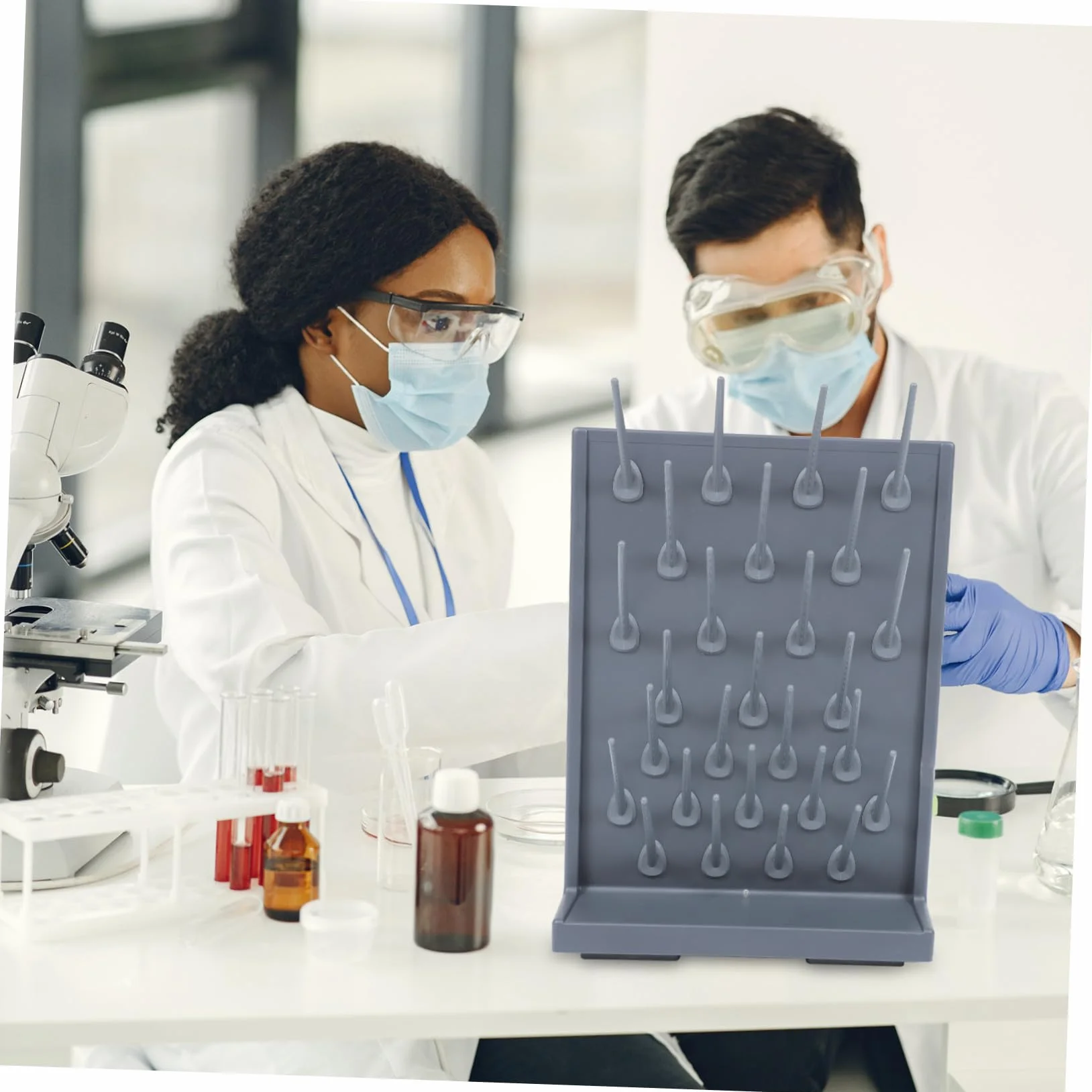 Cabilock Stendino da Laboratorio in Plastica PP 2 pezzi Portasciugatura per Provette con Supporti Rack Scolavetreria