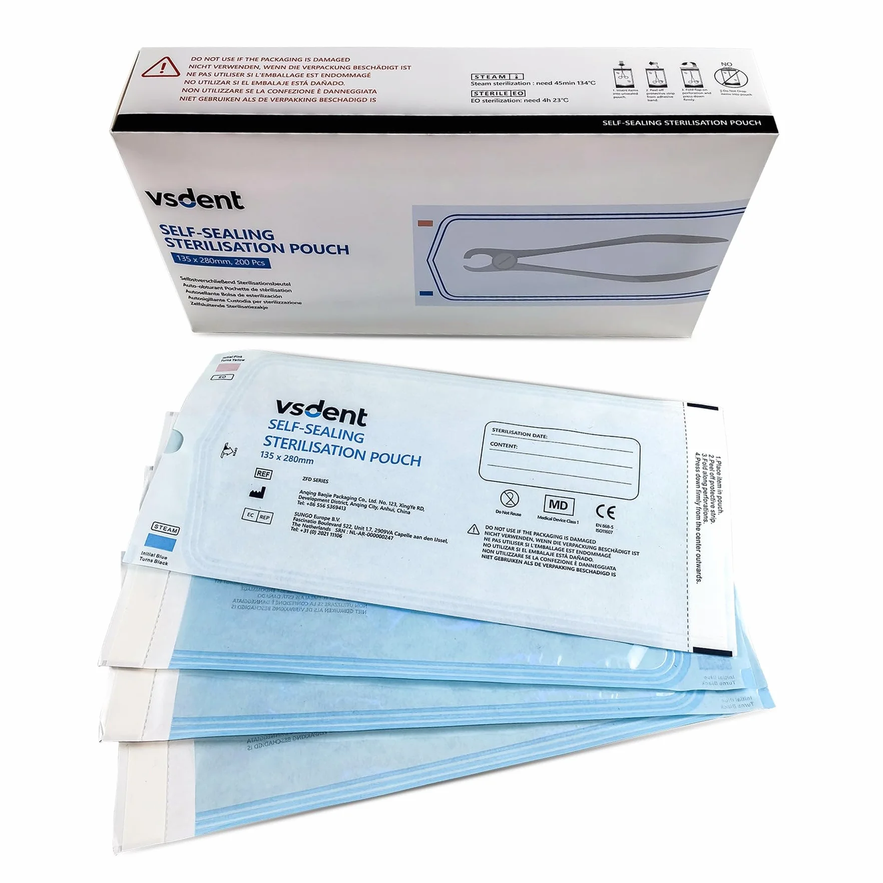 Sacchetti per autosterilizzazione, 135 x 280 mm, confezione da 200