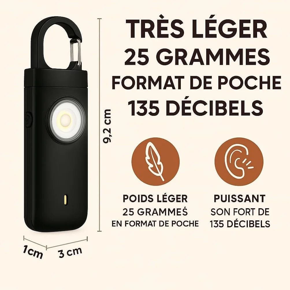 Allarme tascabile potente, allarme anti aggressione ricaricabile per sicurezza d’emergenza da 130 decibel, con luci SOS, ricarica USB Type-C, leggero, protezione per bambini, donne e persone anziane