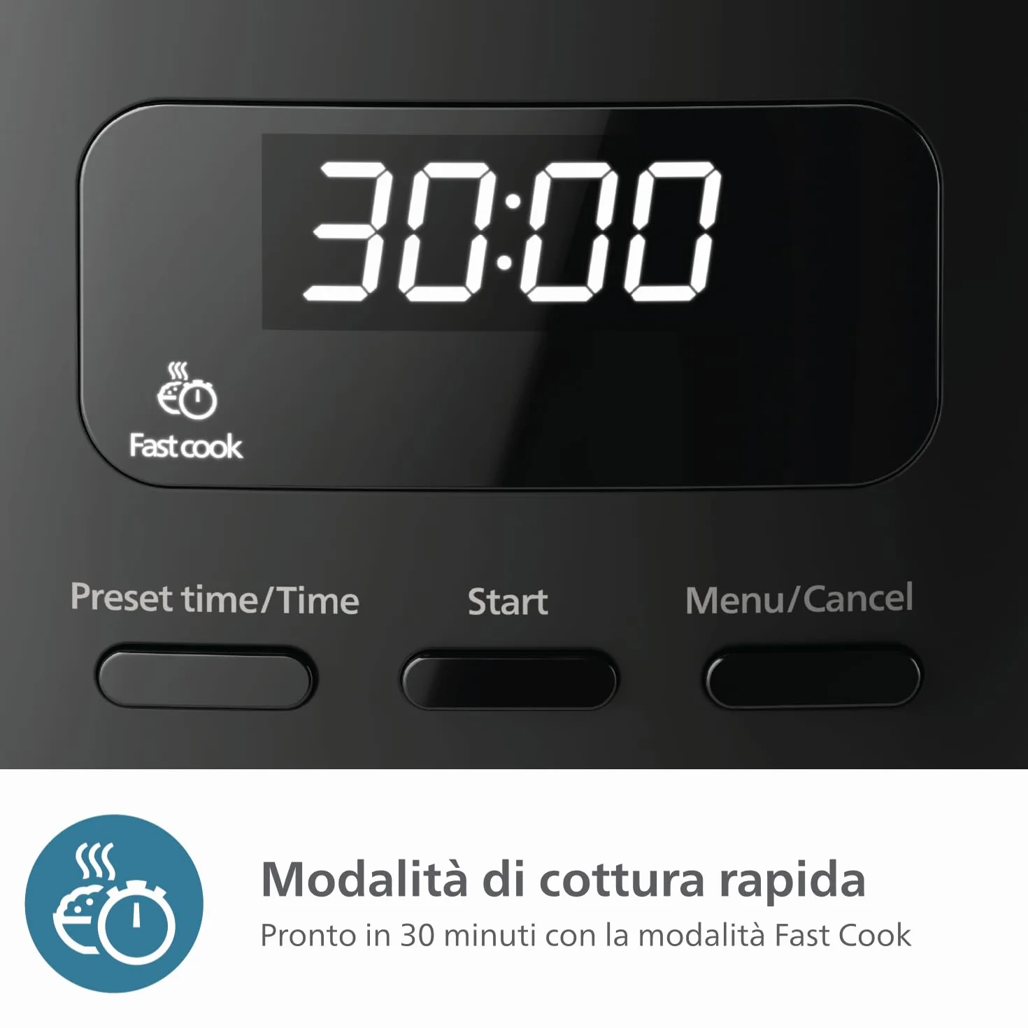 Philips Serie 3000 Mini Cuociriso 0,54L HD3080/80, rivestimento Bakuhanseki a 5 strati, cottura rapida 30 min, 5 menu automatici, nero