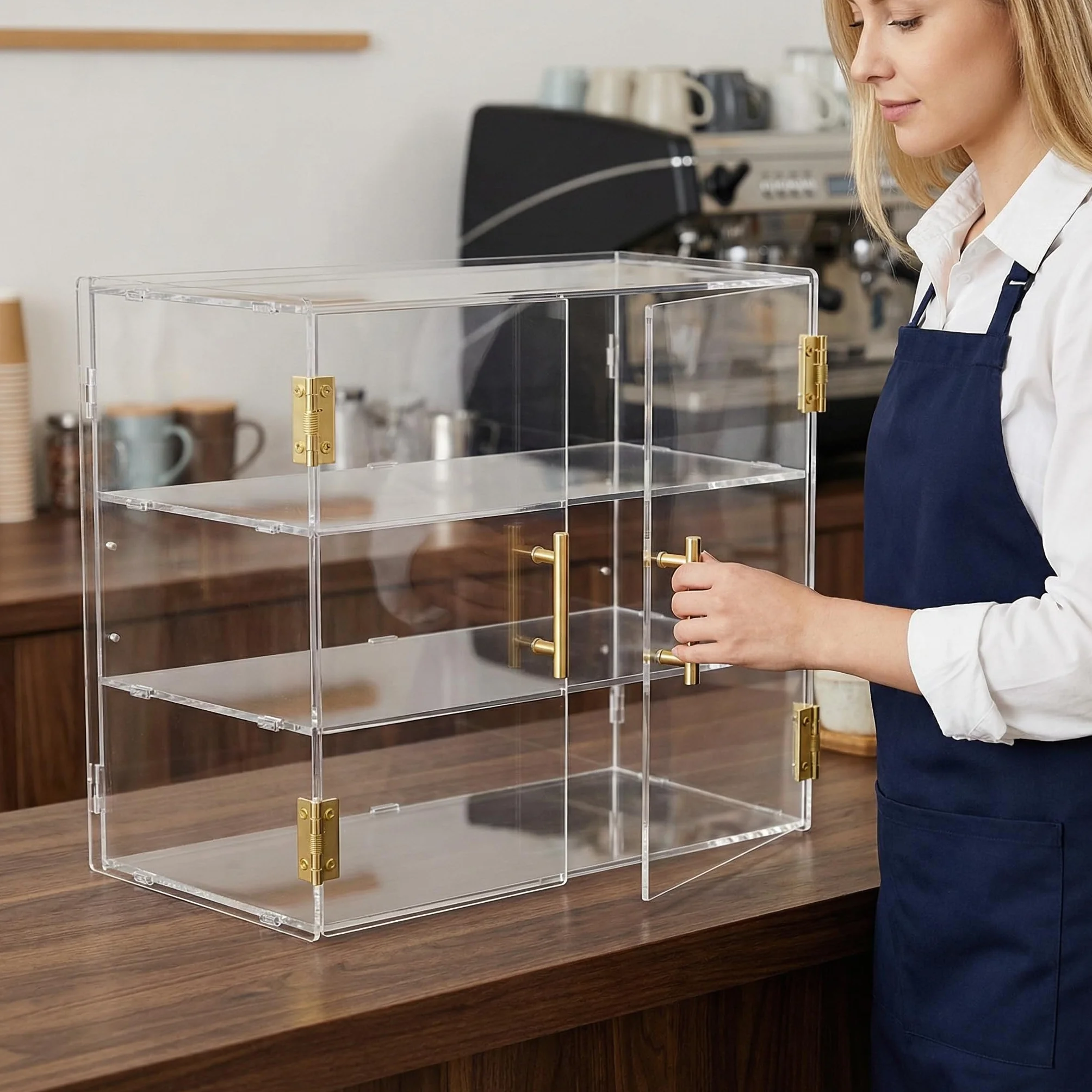 Vetrina da banco a 3 livelli con sportello automatico elastico, 49,5 x 37,8 x 26,2 cm, vetrina per pasticceria in acrilico, per pane, dessert, biscotti