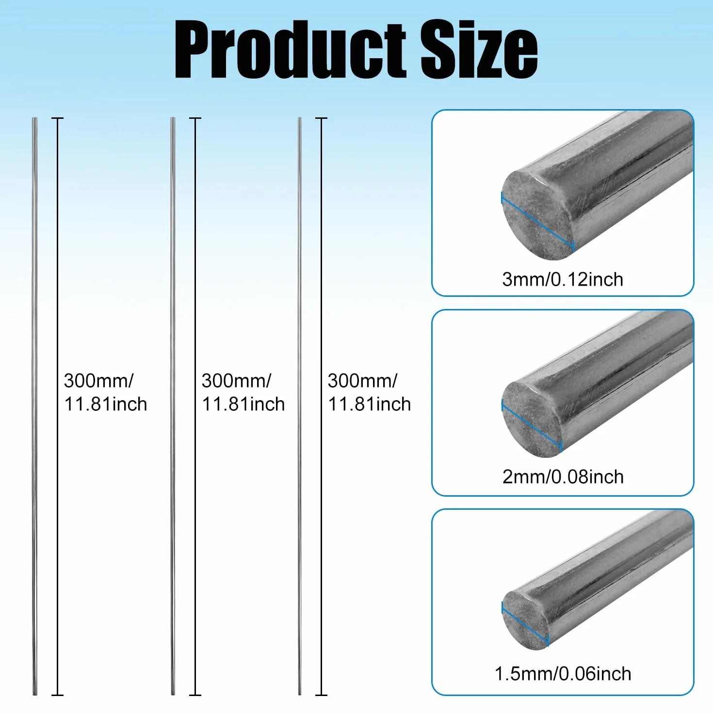 Aste Rotonde In Acciaio Inox 304 1.5mm 2mm 3mm 300mm Tondino Barre In Metallo Solido 24 Pezzi