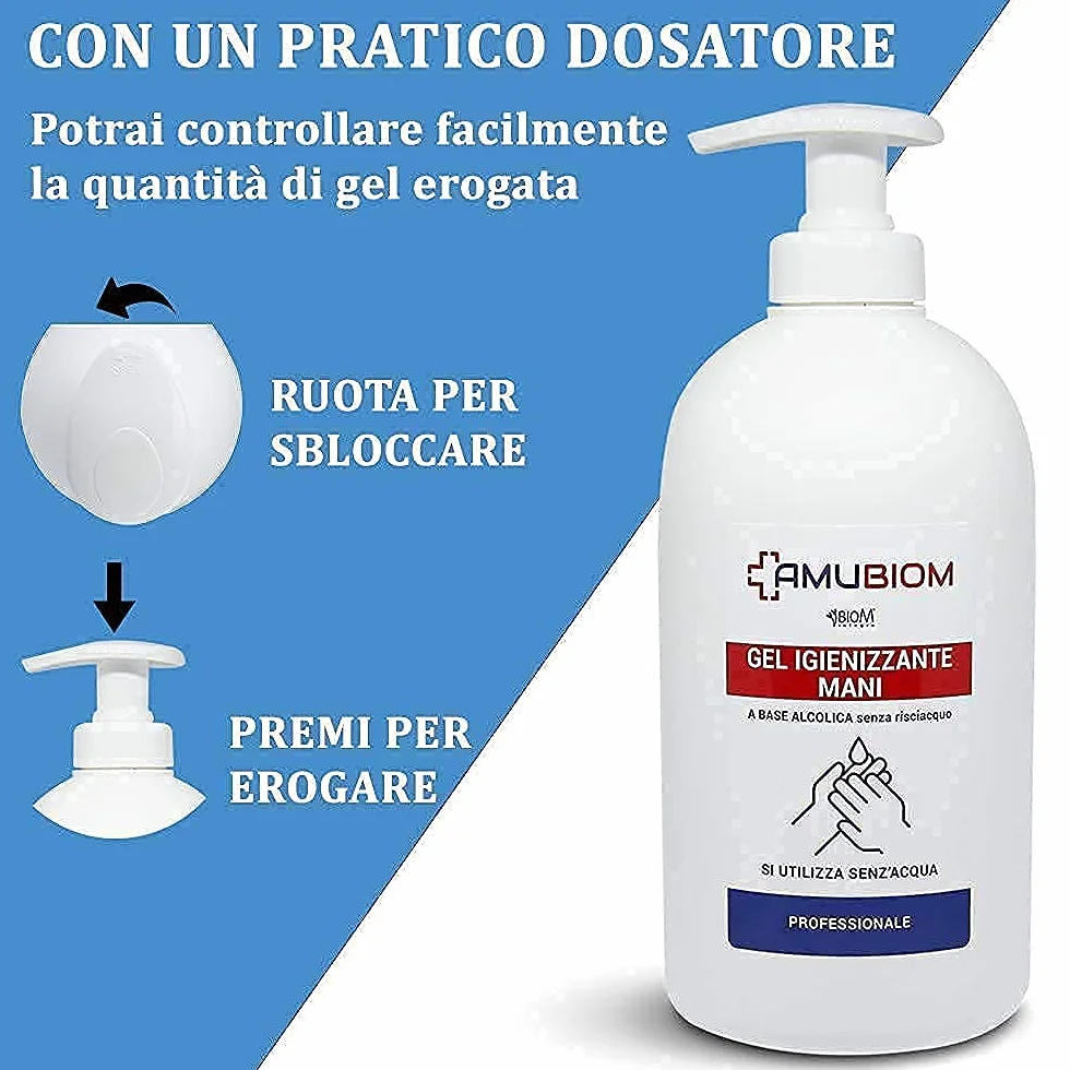 BioM Laboratorio della Natura - Gel Igienizzante Mani con 70% Alcool, Glicerina e Profumo di Limone - Antibatterico Senza Risciacquo, Idratante e Veloce Asciugatura - 2x500ml