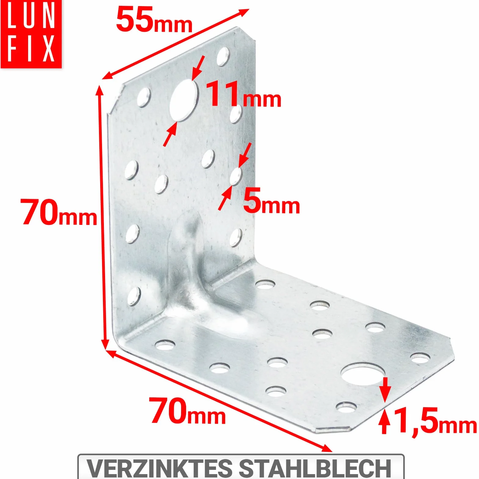 Lun Fix Staffe angolari 70x70x55 mm 20 szt. ocynkowane 1,5 mm 90°