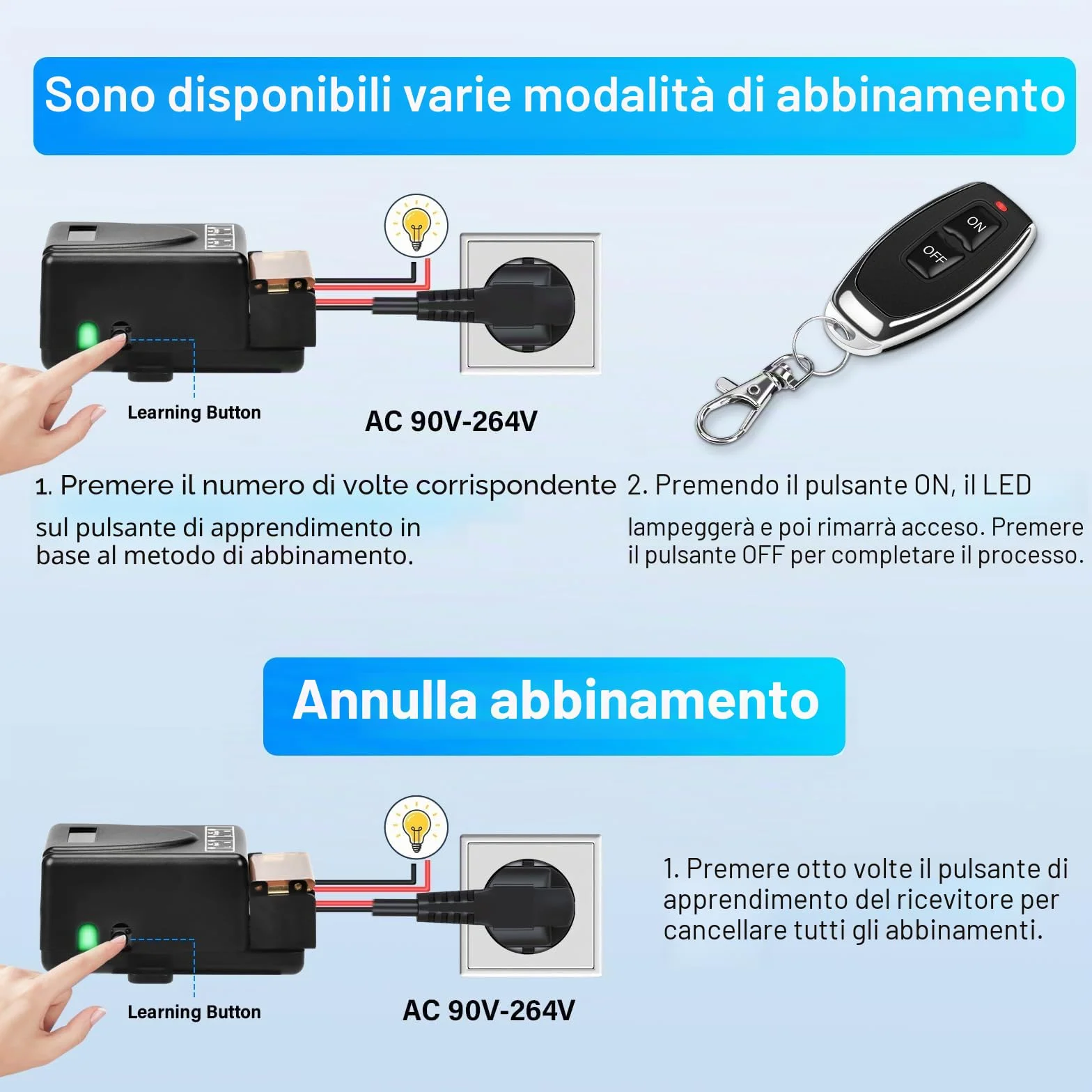 Interruttore con telecomando, interruttore wireless AC110v/220v/230v/240v, interruttore RF a relè 40A con portata lunga 300M piedi, per cancelli scorrevoli, luci e sistemi di allarme antifurto