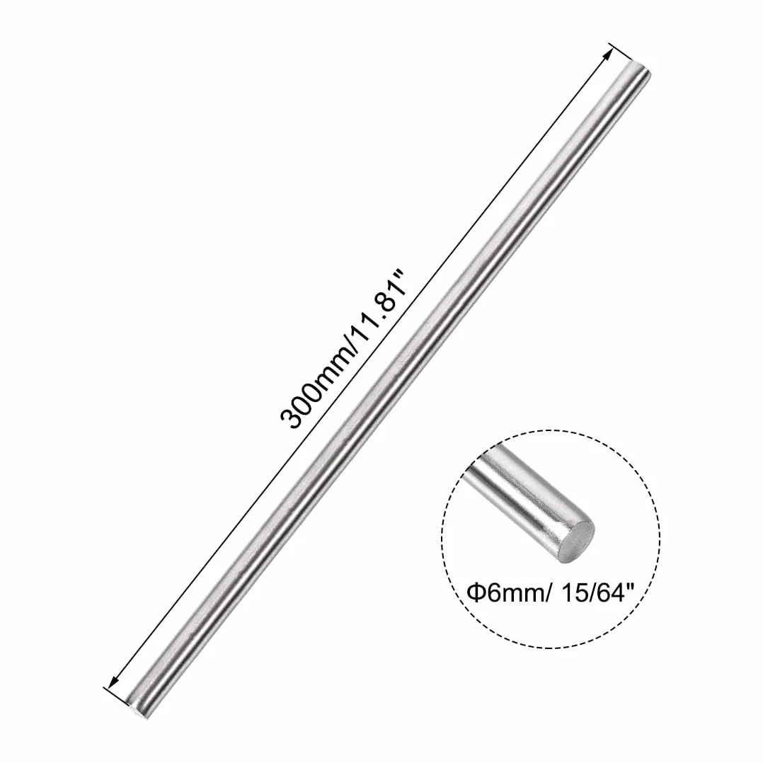 PATIKIL Aste Acciaio INOX 304 6mm x 300mm Barre Rotondo 5pz