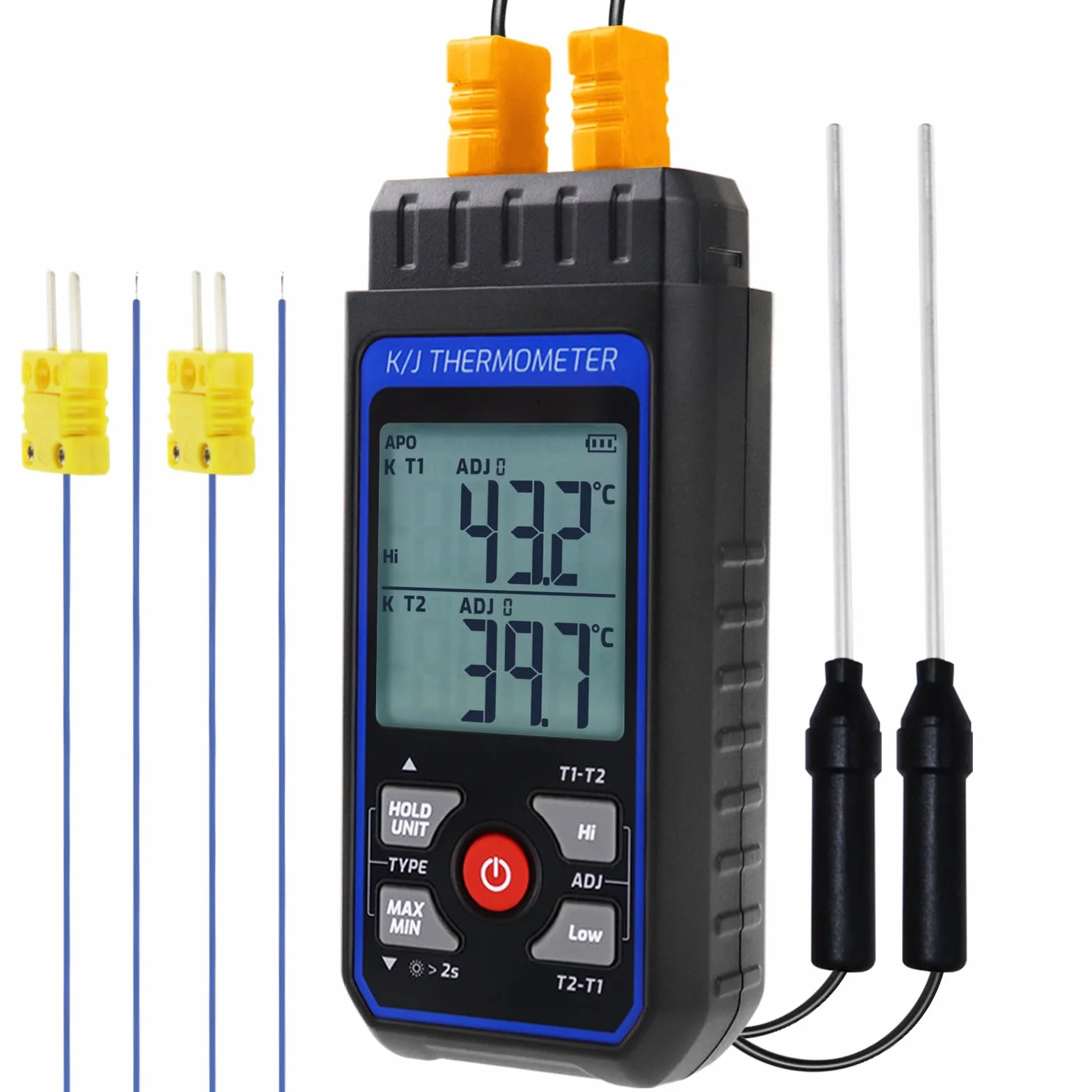 Termometro a termocoppia tipo K/J a due canali 4 sonde -200 a 1372°C misuratore temperatura CVC ATC