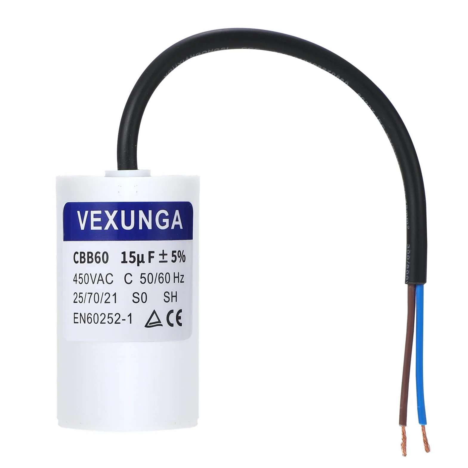 Condensatore Avviamento 15uF 450V VEXUNGA CBB60 AC per Motore Elettrico 40x70mm 50/60Hz