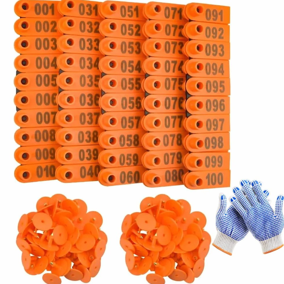 100Pz Etichette Auricolari per Animali da Fattoria per Pecore Capre Bovini 001-100 Numero Etichette Auricolari di Plastica per Pecore,Mucche,Porci,Cani,Cervi,Cavalli