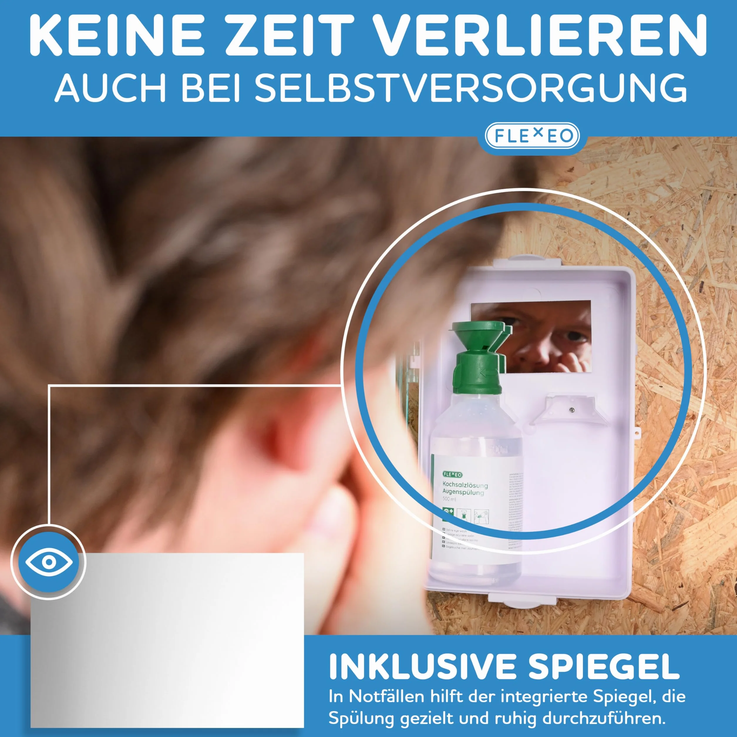 FLEXEO Stazione di lavaggio degli occhi 2 × 500 ml soluzione salina supporto parete Eyewash Station NaCl 0,9%