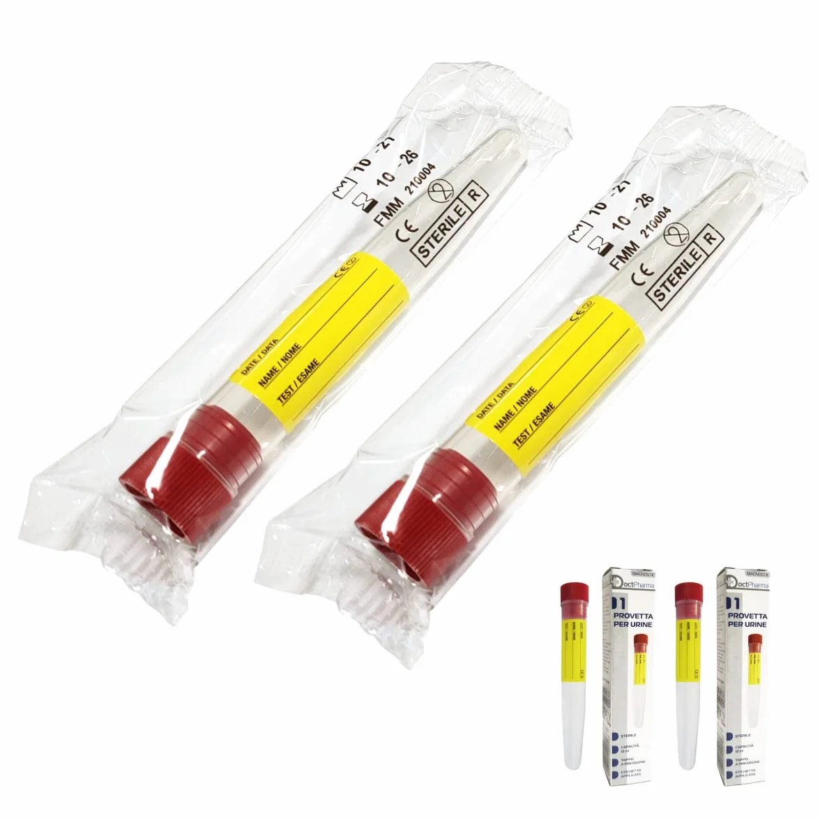 Provette Sterili per Analisi Urine 12ML con Etichetta, Fiale Graduate con Tappo a Pressione, KIT 2 PZ