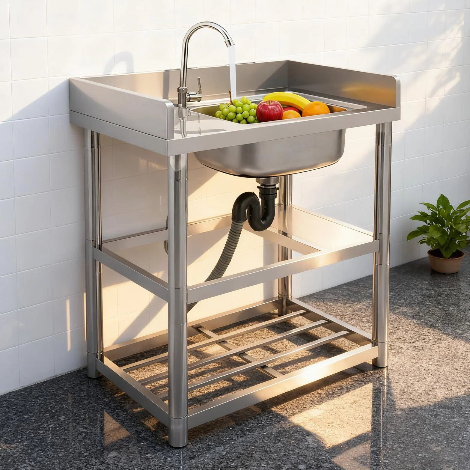 80x50 cm Lavello in acciaio inossidabile Lavandino Indipendente,Lavandino Esterno Con Rubinetto rotazione a 360°,lavello da ristorante commerciale,per Esterni, Interni
