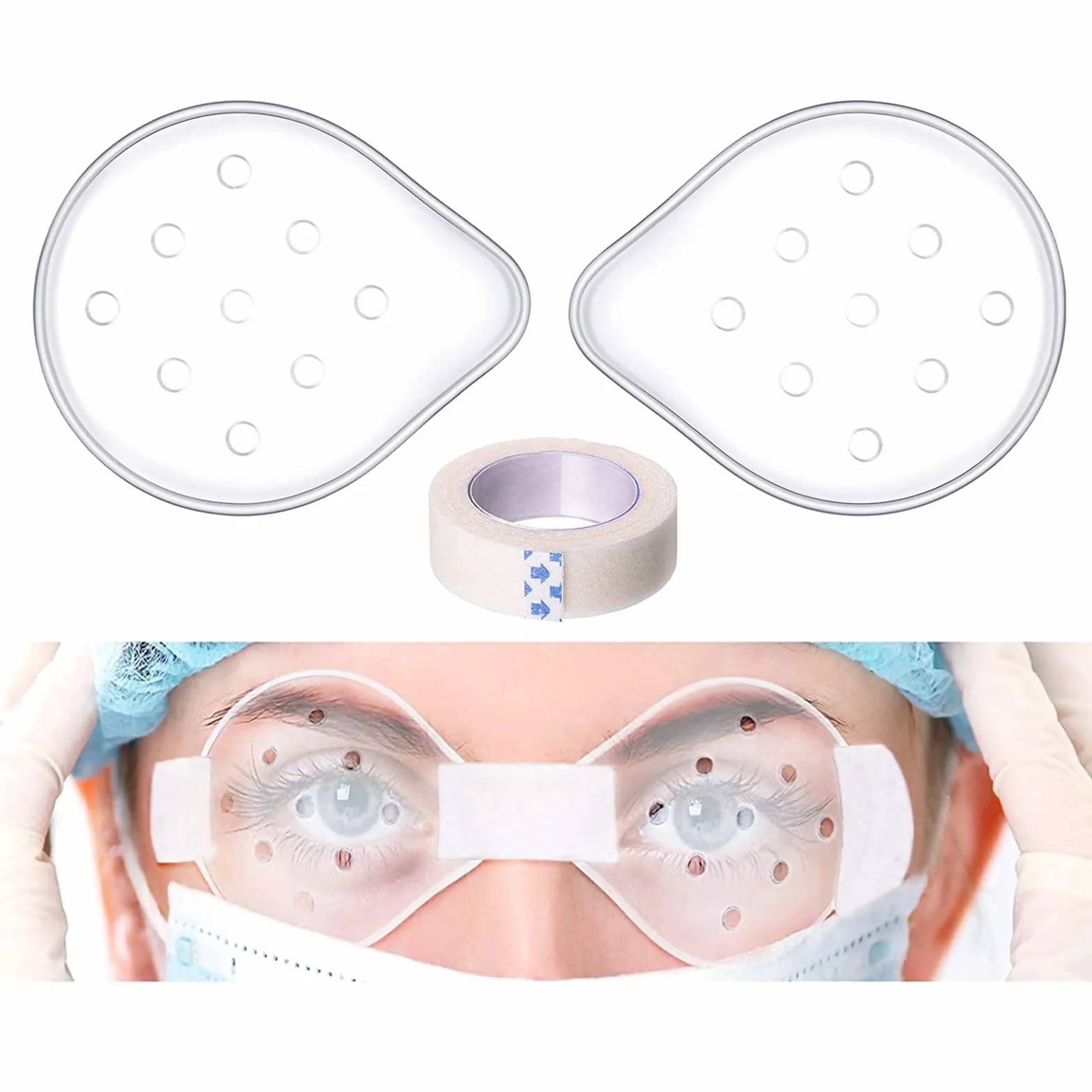 Protezione per Gli Occhi Dopo Operazioni, Trasparente, Ventilata Paraocchi, Clear Eye Protect Shield, Med Cataratta Sur-gery Proteggere la copertura (2 pezzi) (Modello con adesivo)