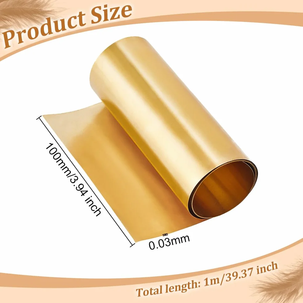 OLYCRAFT Rotolo di Lamiera di Ottone da 1000x100x0.03mm Rotolo di Lamina di Ottone Rotolo di Lamiera di Ottone Striscia di Metallo in Ottone Piastra di Lamina di Metallo Colore Oro Rotolo di Ottone
