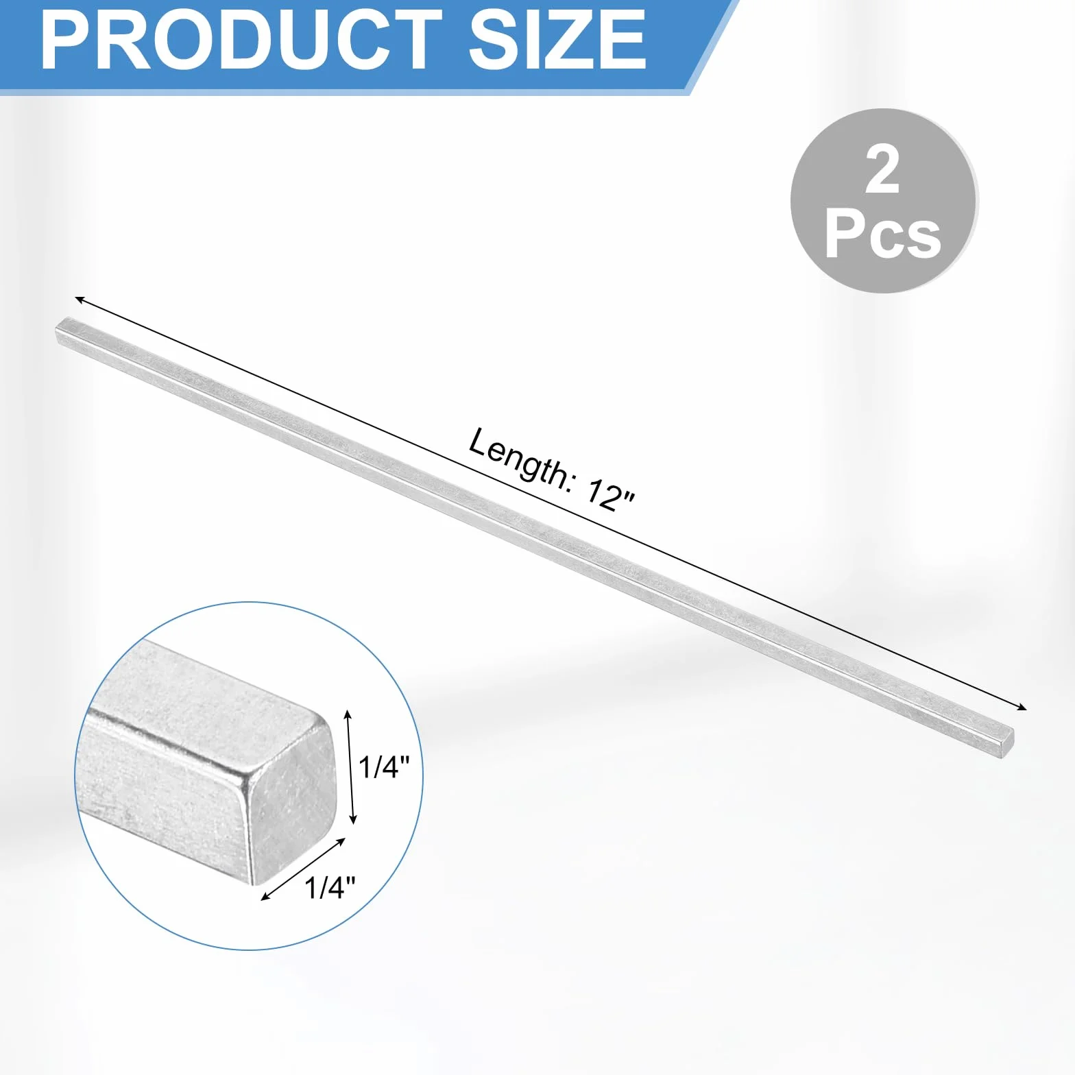 QUARKZMAN Chiavetta Quadrata In Acciaio 1/4" x 1/4" x 12" Barre In Acciaio 45# Trafilato A Freddo Per Giunto Del Cambio Argento
